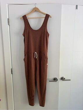 Vuori Sleeveless Drawstring Jumpsuit in Rust Brown